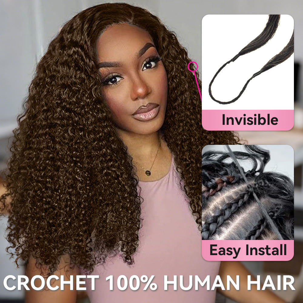 CROCHET HUMAN HAIR PIXIE CURL COLOR #4 16inch 50g