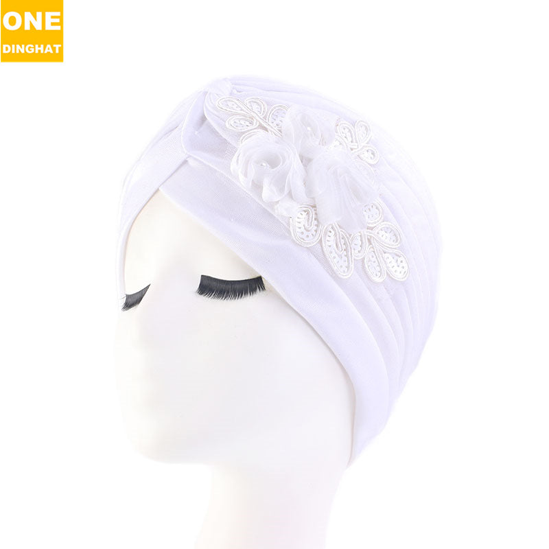 women's sequin flower hijab cap pleated indian hat solid color hat ethnic hat TJM-24X