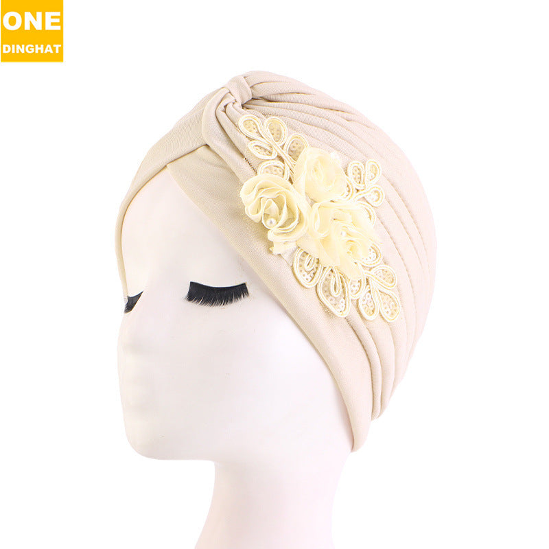 women's sequin flower hijab cap pleated indian hat solid color hat ethnic hat TJM-24X