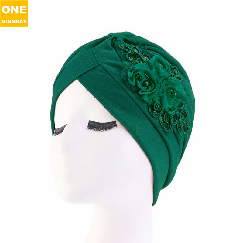 women's sequin flower hijab cap pleated indian hat solid color hat ethnic hat TJM-24X