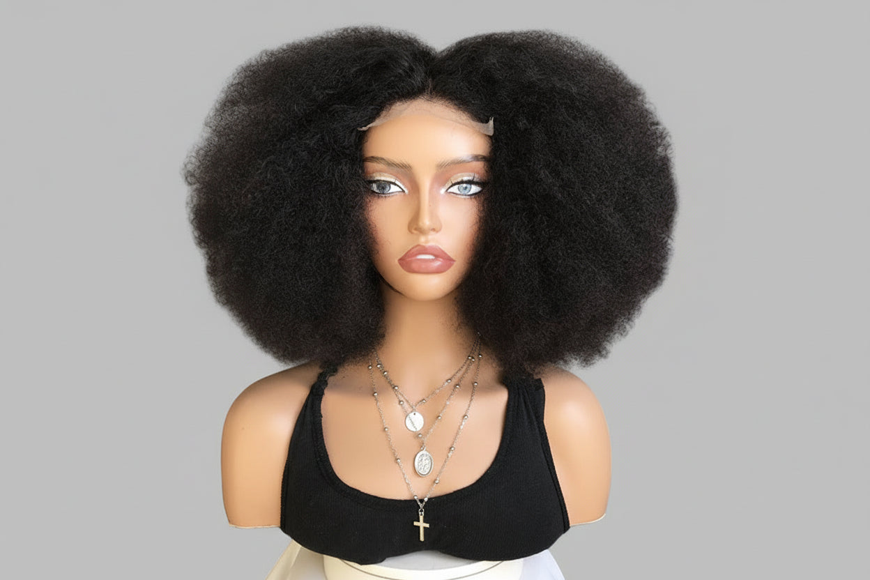 Couvre-chef africain explosif transfrontalier perruque en dentelle avant 4*4 perruque de cheveux en mélange afro boucle