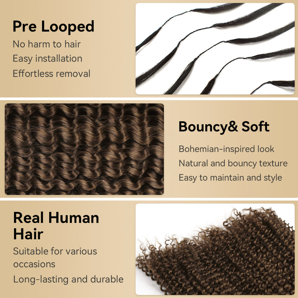 CROCHET HUMAN HAIR KINKY CURLY COLOR #4 16inch 50g