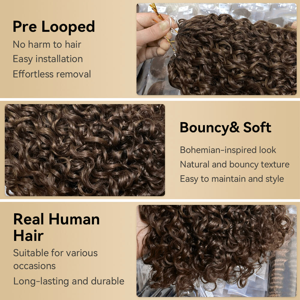 CROCHET HUMAN HAIR PIXIE CURL COLOR #4 16inch 50g